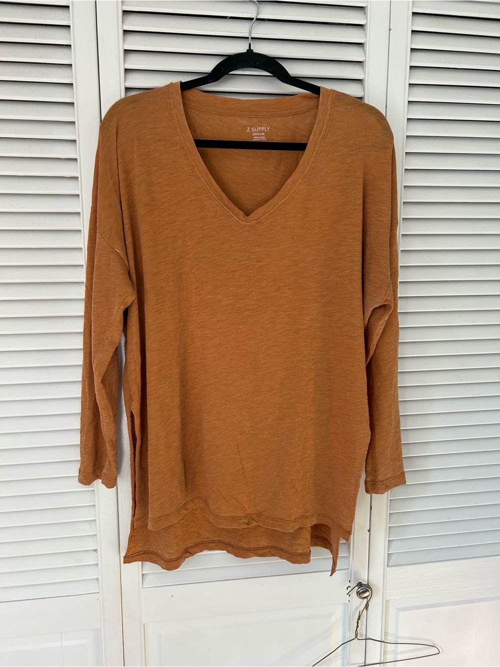 Z Supply Women's V-Neck Lightweight Long Sleeve Tee- Rust Orange